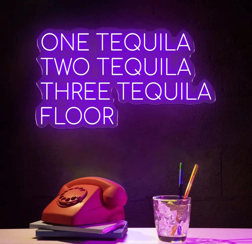 1 Tequila 2 Tequila 3 Tequila Floor Neon Sign - Custom LED Tequila Bar Decor Fun Neon Light for Home Bar or Restaurant