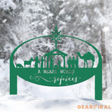 A Weary World Rejoices Sign Outdoor Nativity Metal Yard Stake Oval Manger Scene Sign Holiday Decor Merry Christmas Sign