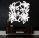 Abstract Face Neon Sign with Flower Custom Neon Wall Art Personalized Modern Decor Minimalist Neon Light for Bedroom