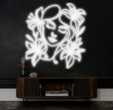 Abstract Face Neon Sign with Flower Custom Neon Wall Art Personalized Modern Decor Minimalist Neon Light for Bedroom