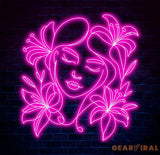 Abstract Face Neon Sign with Flower Custom Neon Wall Art Personalized Modern Decor Minimalist Neon Light for Bedroom