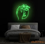 Abstract Face Neon Sign with Flower Custom Neon Wall Art Personalized Modern Decor Minimalist Neon Light for Bedroom