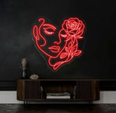 Abstract Face Neon Sign with Flower Custom Neon Wall Art Personalized Modern Decor Minimalist Neon Light for Bedroom