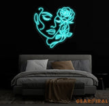 Abstract Face Neon Sign with Flower Custom Neon Wall Art Personalized Modern Decor Minimalist Neon Light for Bedroom
