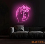 Abstract Face Neon Sign with Flower Custom Neon Wall Art Personalized Modern Decor Minimalist Neon Light for Bedroom