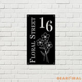 Address Metal Flower House Address Sign Vertical Address Number Sign Minimal Address Sign Home Number Housewarming Gift