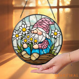 Adorable Spring Gnome Glass Suncatcher Fairy Garden Decor Flower Gnome Window Art Unique Gift for Her Cute