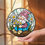Adorable Spring Gnome Glass Suncatcher Fairy Garden Decor Flower Gnome Window Art Unique Gift for Her Cute