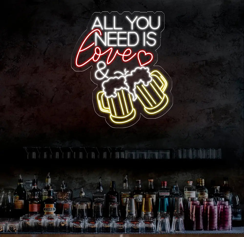 All You Need Is Love & Beer Neon Bar Sign LED Light Sign for Home Bar Wall Decor Basement Sign Man Cave Sign Unique