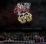 All You Need Is Love & Beer Neon Bar Sign LED Light Sign for Home Bar Wall Decor Basement Sign Man Cave Sign Unique