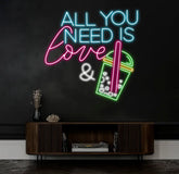 All You Need Is Love & Bubble Tea Neon Sign Custom Boba Tea Milk Tea LED Neon Light Drinks Coffee Bar Shop Home Wall