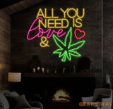 All You Need Is Love & Canabiss Neon Sign Weed Wall Art Marijuana Sign Decoration Custom Cannabis Sign Smoke Shop Led