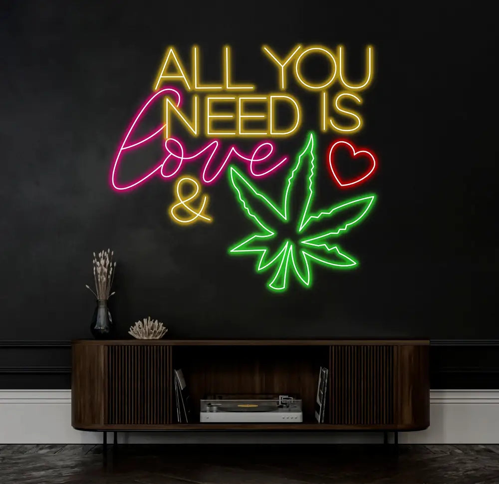 All You Need Is Love & Canabiss Neon Sign Weed Wall Art Marijuana Sign Decoration Custom Cannabis Sign Smoke Shop Led
