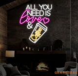 All You Need Is Love & Coffee Neon Sign,Neon Coffee Sign Led Sign For Coffee Shop Opening Custom Shop Signage Cafe Bar