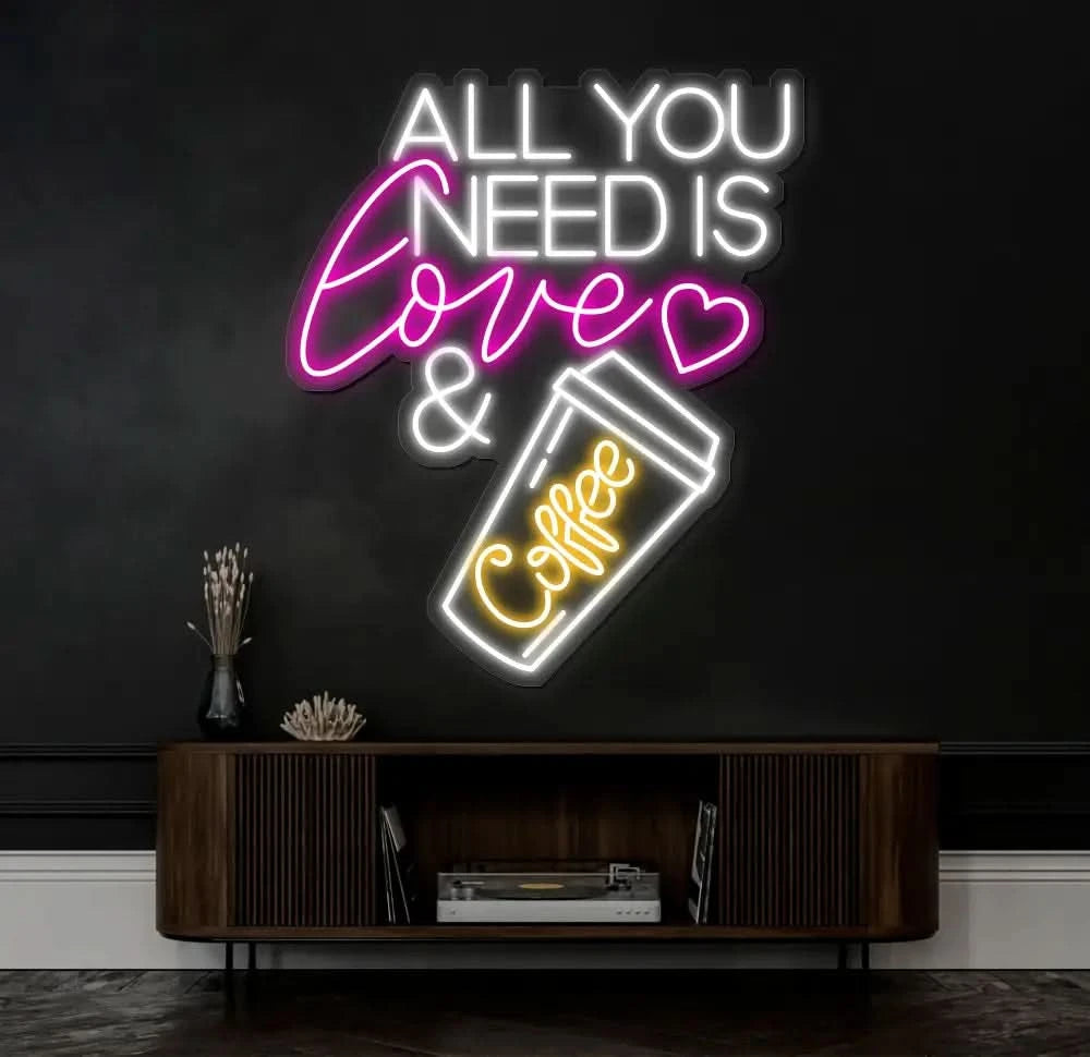 All You Need Is Love & Coffee Neon Sign,Neon Coffee Sign Led Sign For Coffee Shop Opening Custom Shop Signage Cafe Bar