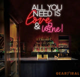 All You Need Is Love & Wine Neon Bar Sign Custom Bar Club Neon Signs Neon Sign Home Bar Decor Bar Decoration Neon