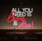 All You Need Is Love & Wine Neon Bar Sign Custom Bar Club Neon Signs Neon Sign Home Bar Decor Bar Decoration Neon