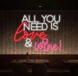 All You Need Is Love & Wine Neon Bar Sign Custom Bar Club Neon Signs Neon Sign Home Bar Decor Bar Decoration Neon