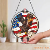 American Eagle Stained Glass Suncatcher Patriotic Window Hanging USA Flag Glass Panel Bald Eagle Decor 4th of July Gift