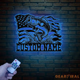 American Flag Bass Fishing Metal Sign with LED Lights Personalized Lake House Wall Art Fishing Name Sign Bass Fishing
