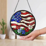 American Flag Stained Glass Suncatcher for Windows Patriotic Home Decor Rustic USA Style Gift for Veterans Fourth of