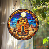 Ancient Egyptian Pharaoh Stained Glass Suncatcher Pyramid and Camel Scene Window Panel Cultural Wall Art Gift for