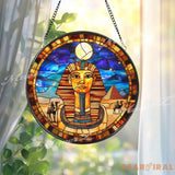 Ancient Egyptian Pharaoh Stained Glass Suncatcher Pyramid and Camel Scene Window Panel Cultural Wall Art Gift for