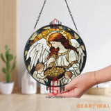 Angel and Cherubs Stained Glass Suncatcher – Guardian Angel Window Hanging Blessings and Abundance Art Panel Spiritual