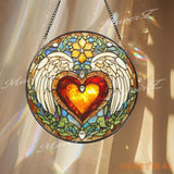 Angel Heart Stained Glass Suncatcher Winged Love Window Hanging Romantic Celestial Decor Gift for Valentine or