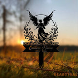 Angel Memorial Plaque with Stake Custom Angel Memorial Stake Angel Grave Marker Angel Metal Grave Stake In Loving