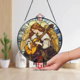 Angel Playing Lute Stained Glass Suncatcher Vintage Music Angel Window Panel Spiritual Guardian Art Heavenly Gift for