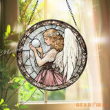 Angel Stained Glass Suncatcher Elegant Angel with Orb Glass Panel Spiritual Window Hanging Guardian Angel Decor