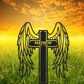 Angel Wings Cross Custom Name Metal Yard Stake - Memorial Cross Stake - Grave Marker - Cross with Wings | GearViral