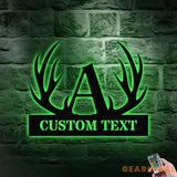 Antler Family Name Metal LED Sign - Personalized Monogram Wall Art - Last Name Initial Hanging - Housewarming Gift