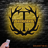 Antler Monogram Letter Sign Metal Wall Art LED Light Home Decor Hunter Gift - Gearviral