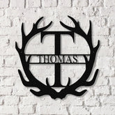 Antler Monogram Letter Sign Metal Wall Art LED Light Home Decor Hunter Gift - Gearviral