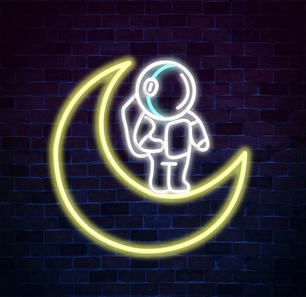 Astronaut Sitting on The Moon Neon Sign Led Neon Lights for Wall Decor Light Up Signs for Bedroom Party Decorations