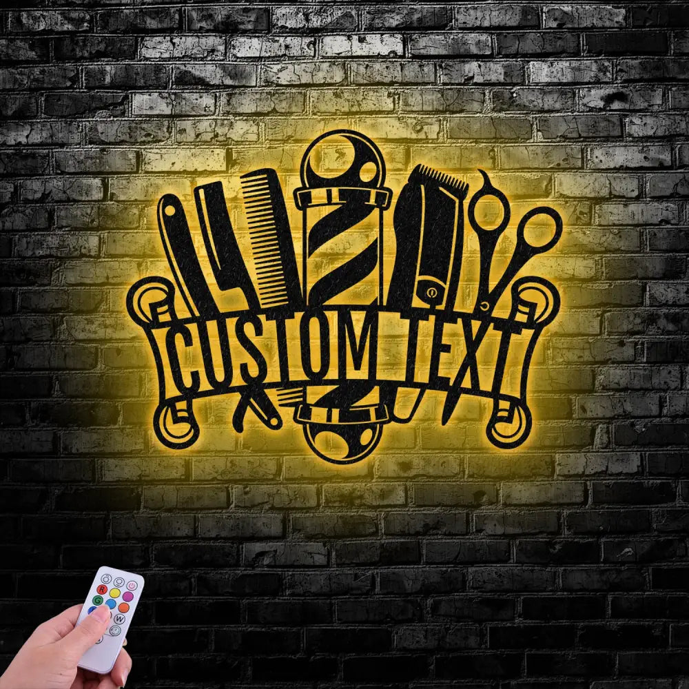 Barber Shop Metal Sign LED Lights Personalized Barber Shop Name Sign Decoration For Room - Gearviral