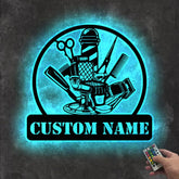 Barber Shop Metal Sign with LED Lights Custom Barber Name Wall Art Personalized Barbershop Decor for Salon or Studio –