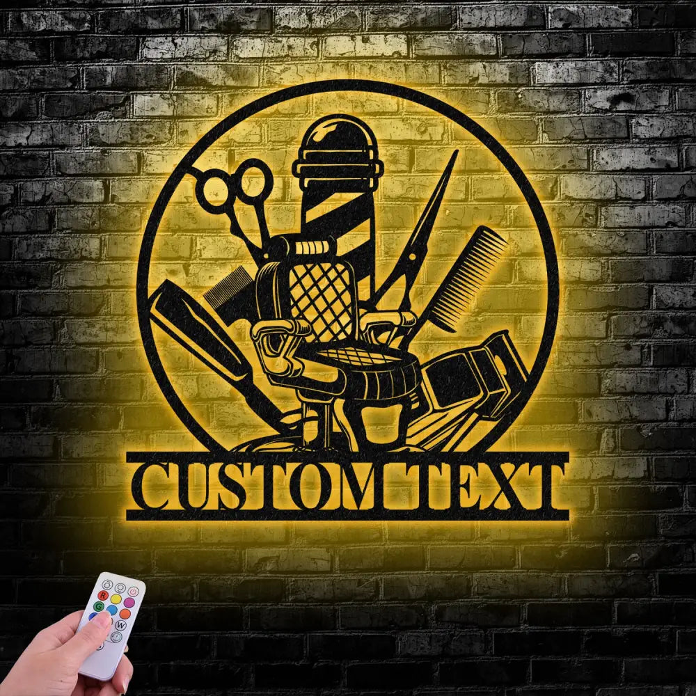 Barber Shop Metal Sign with LED Lights Custom Barber Name Wall Art Personalized Metal Sign Decor for Barbershop or