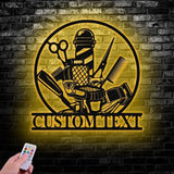 Barber Shop Metal Sign with LED Lights Custom Barber Name Wall Art Personalized Metal Sign Decor for Barbershop or