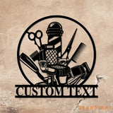 Barber Shop Metal Sign with LED Lights Custom Barber Name Wall Art Personalized Metal Sign Decor for Barbershop or
