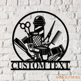 Barber Shop Metal Sign with LED Lights Custom Barber Name Wall Art Personalized Metal Sign Decor for Barbershop or