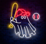 Baseball Ghost Neon Sign - Custom LED Wall Decor Baseball Fan Gift Sports Bar Light Halloween Baseball Art Unique