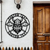 Battle Axe Viking Monogram - Premium Metal Sign - Monogram Metal Sign Personalized Family Name Led Metal Sign Address