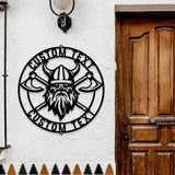 Battle Axe Viking Monogram - Premium Metal Sign - Monogram Metal Sign Personalized Family Name Led Metal Sign Address