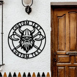 Battle Axe Viking Monogram - Premium Metal Sign - Monogram Metal Sign Personalized Family Name Led Metal Sign Address