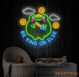 Be Kind or Else Funny Frog Neon Sign - Kawaii Nursery Wall Art Cute Frog LED Light for Kids Children’s Room Decor