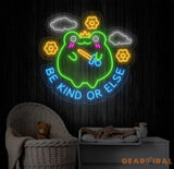 Be Kind or Else Funny Frog Neon Sign - Kawaii Nursery Wall Art Cute Frog LED Light for Kids Children’s Room Decor