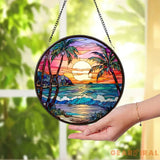 Beach Sunset Stained Glass Suncatcher Beach Window Hangings Beach Lover Decor Beach Sunrise Suncatcher Beach Glass